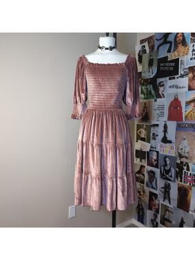 Smocked Velvet Cottage Tiered Dress Bohemian